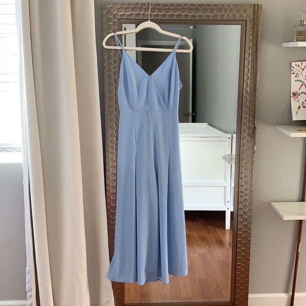 Light blue wide leg jumó suit